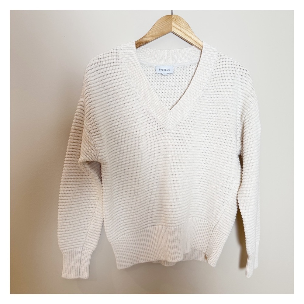 Evereve Cream Waffle-Knit Cotton Blend Pullover Sweater XS